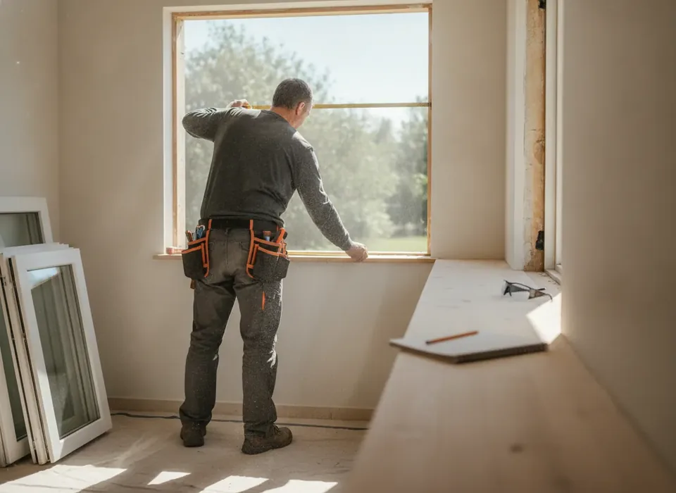 Installer measuring a window opening